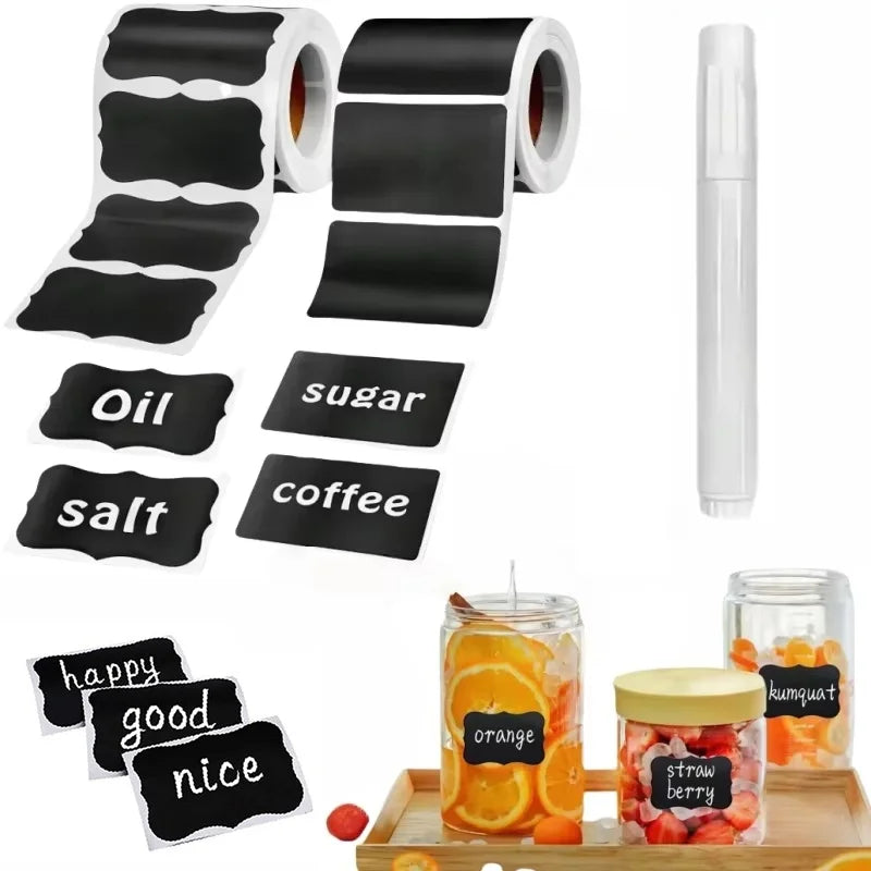 120Pcs/Roll Removable Blackboard Stickers With Erasable Pen Waterproof Chalkboard Labels Home Kitchen Spice Jars Bottles Sticker Zpaxo