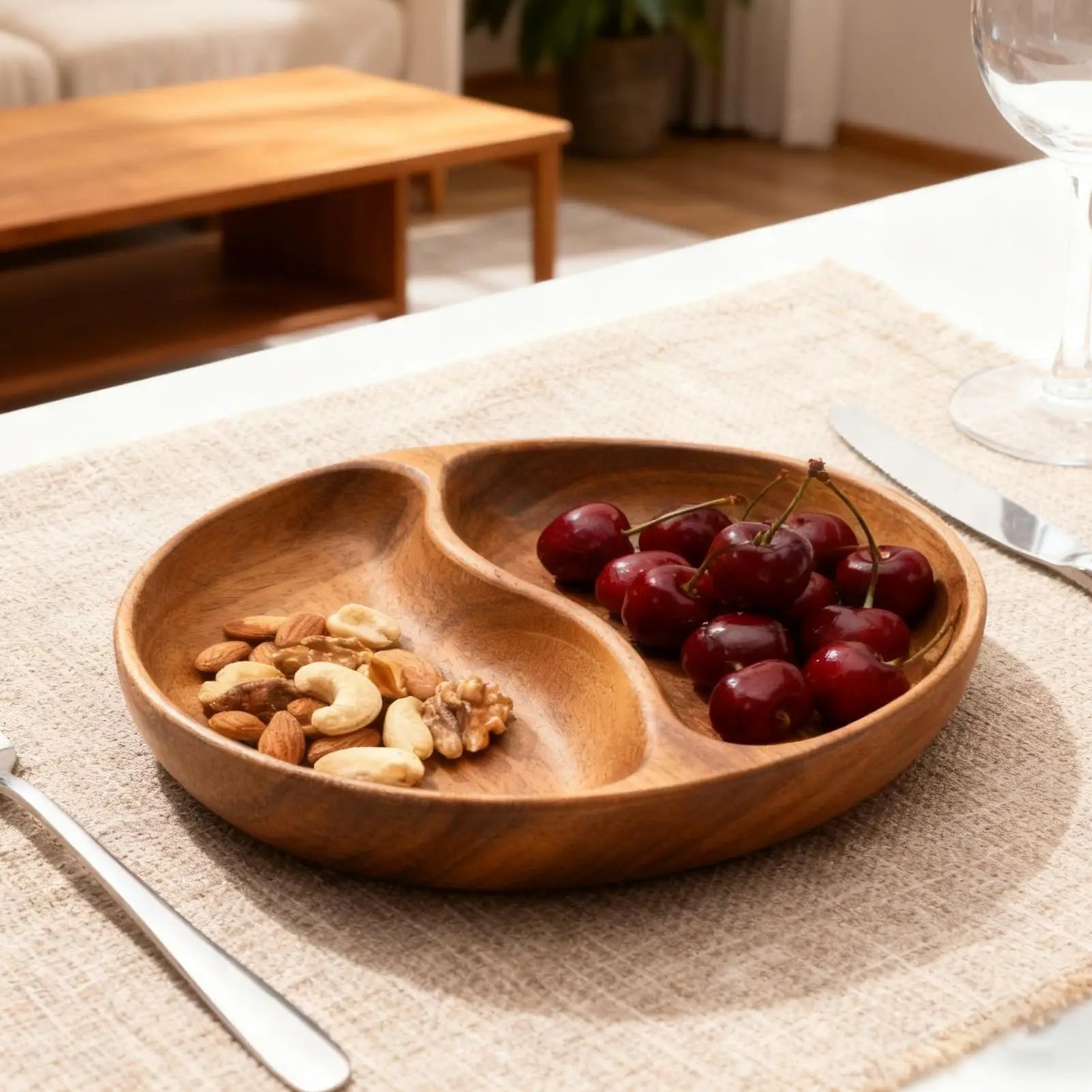 Snack Bowls 2-Compartment Rustic Serveware Holder Party Serving Nut