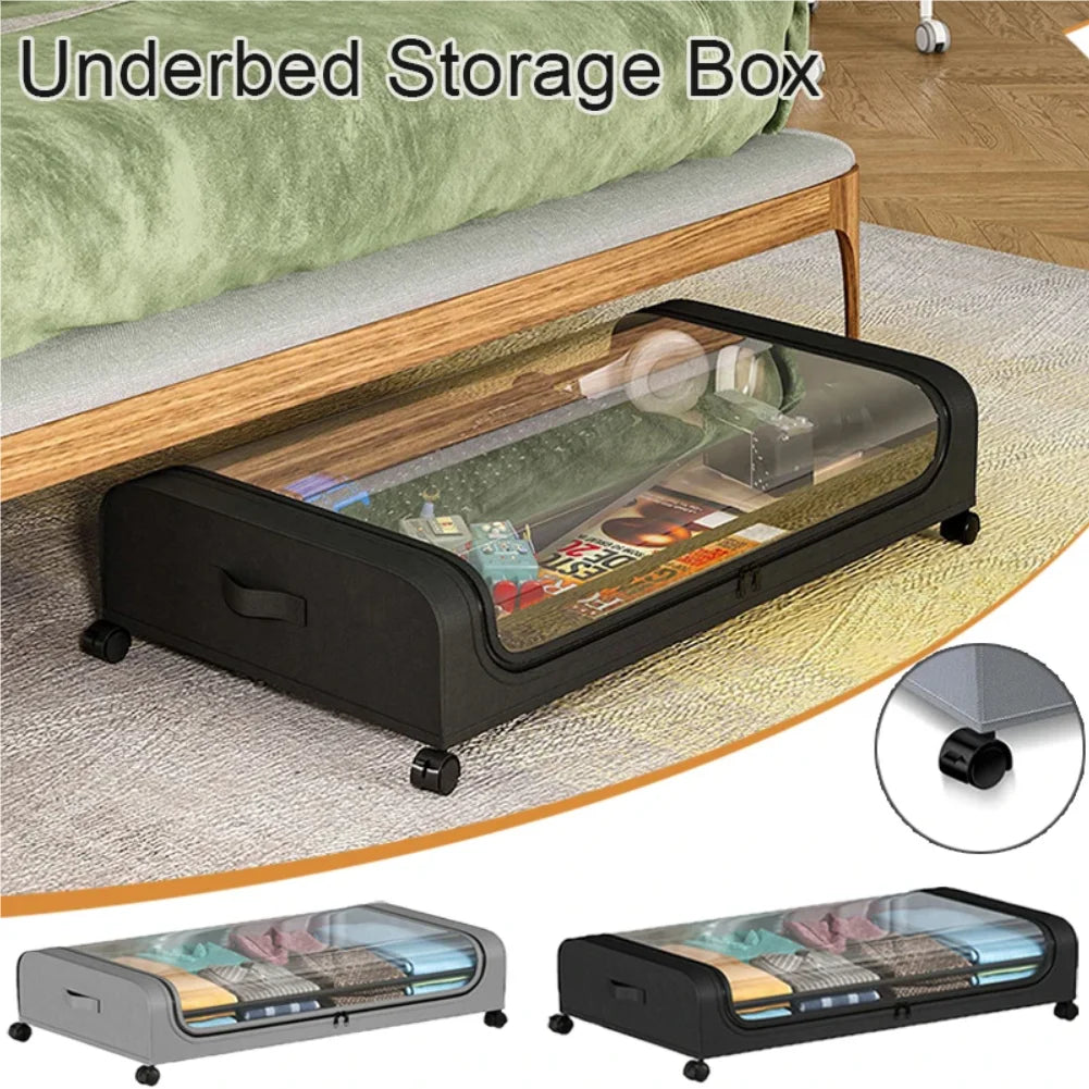 Under Bed Storage Box with Wheels Large Capacity Dust Proof Quilt Clothes Storage Bag Bedroom Toy Sundries Pulley Organizing Box Zpaxo