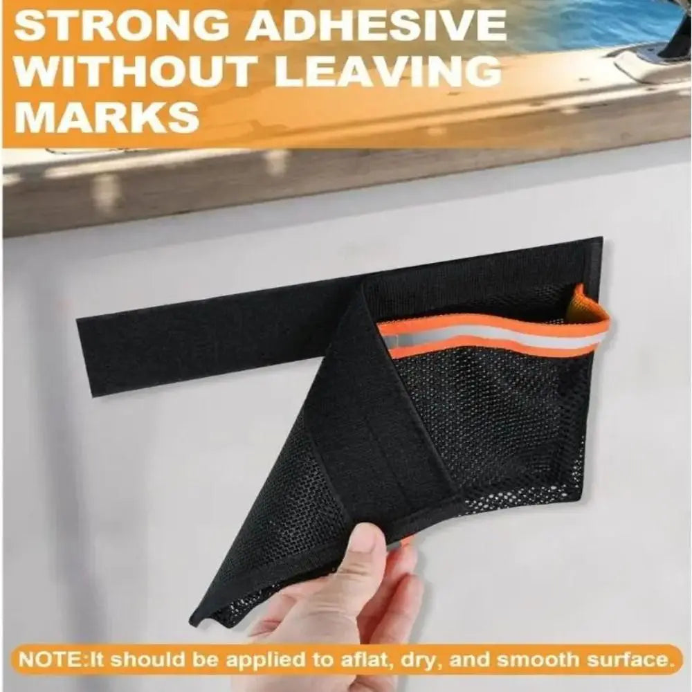 Portable Boat Storage Mesh Bag Removable Easy to Install Marine Organizers with Reflective Strips Multi-Purpose Zpaxo