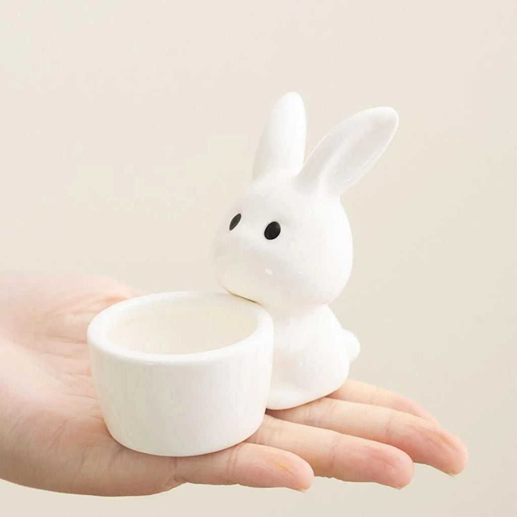 Bunny Candleholder White Cute Easter Egg Stand Decor Banquet