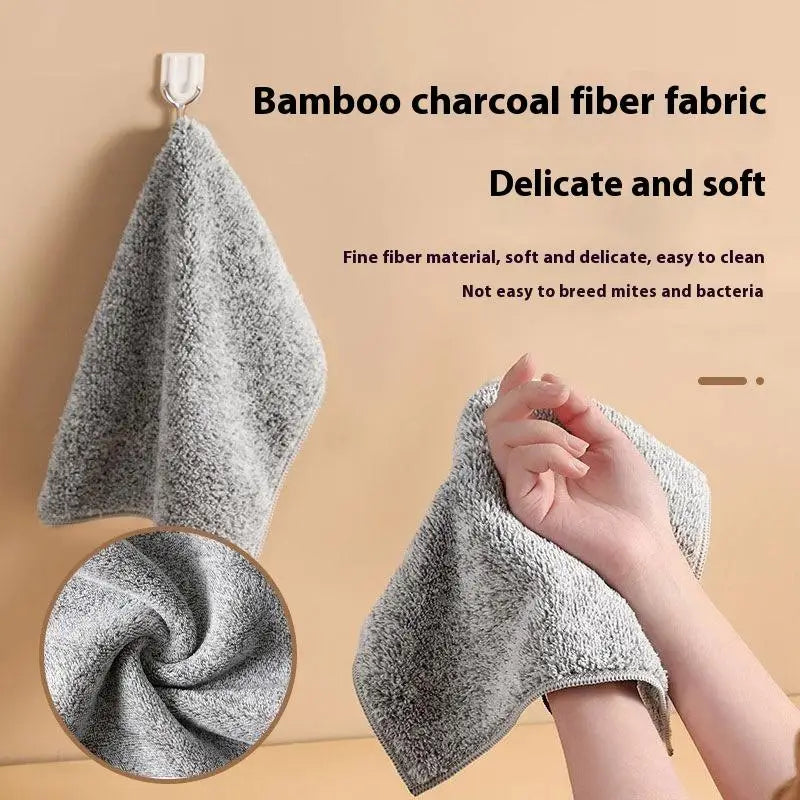 5Pcs Bamboo Charcoal Thickened Doublesided Towel Absorbent Dishcloth Anti-grease Home Kitchen Washdishing Wiping Cloth Clean Too Zpaxo