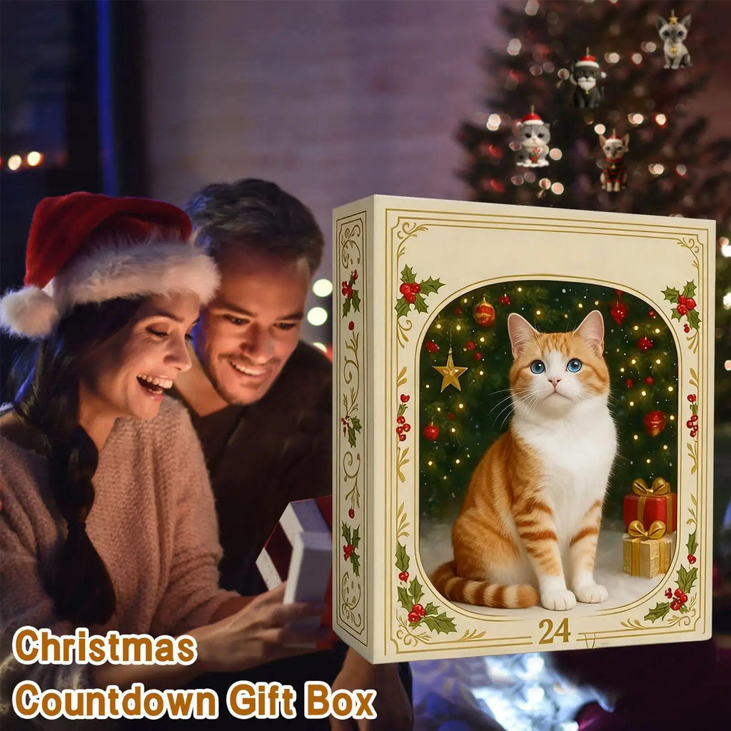 2025 Christmas Advent Calendar 24 Days Cat Pendants 2D Acrylic