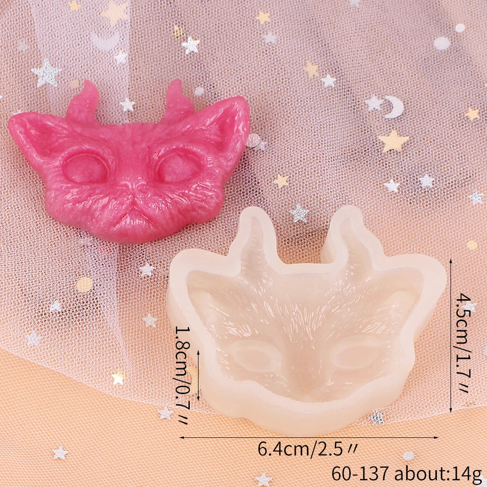 Cat Head Silicone Mold DIY Devil Cat Pendant Jewelry Crafts Making Soap Candle Epoxy Resin Mould Zpaxo 60-137