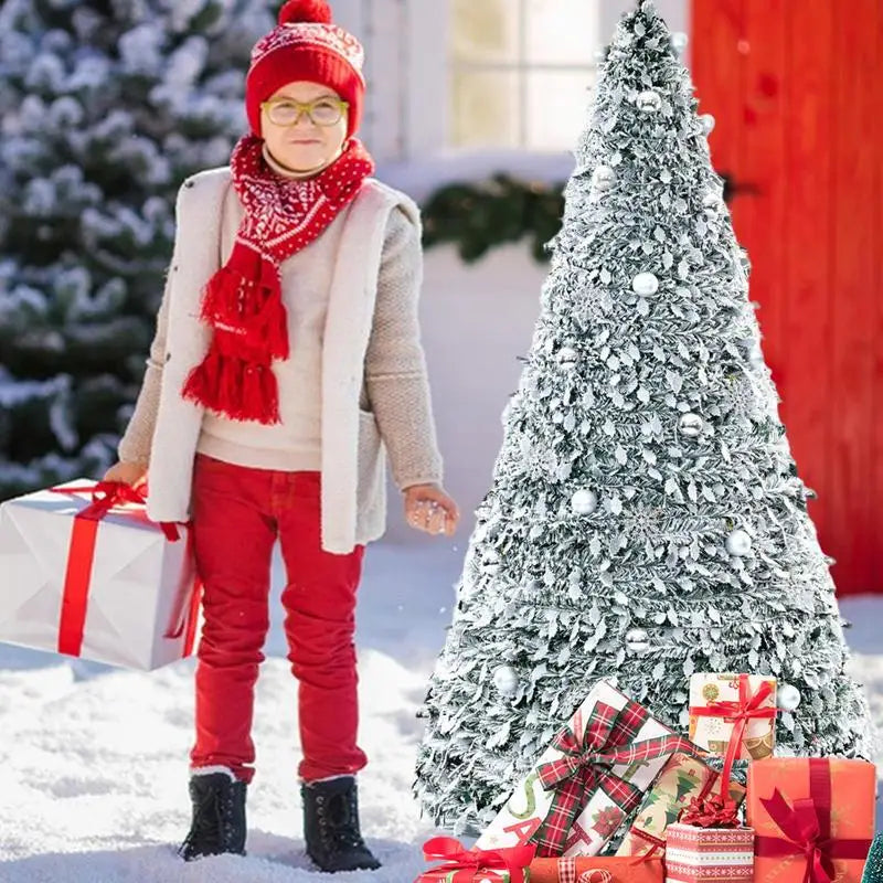1 8m Pop-up Christmas Tree Foldable Tinsel Flocking Decoration Snow