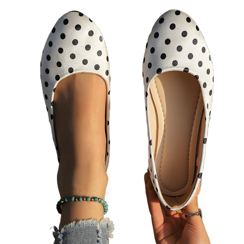 Women's Polka Dot Ballet Flats Slip Round Toe Casual Shoes