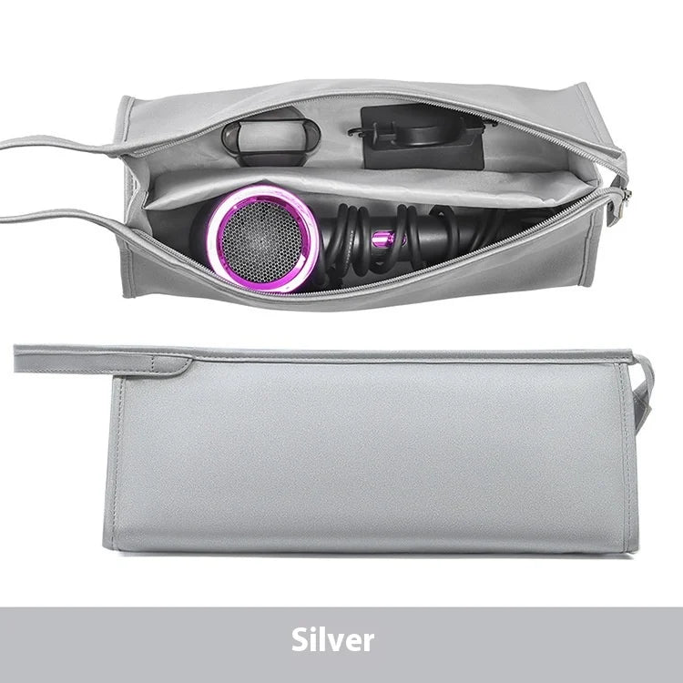 Portable PU Leather Hair Dryer Storage Bag Travel Case For Dyson/Airwrap Styler/Shark Flexstyle Carrying Supersonic Hair Dryer Zpaxo Silvery
