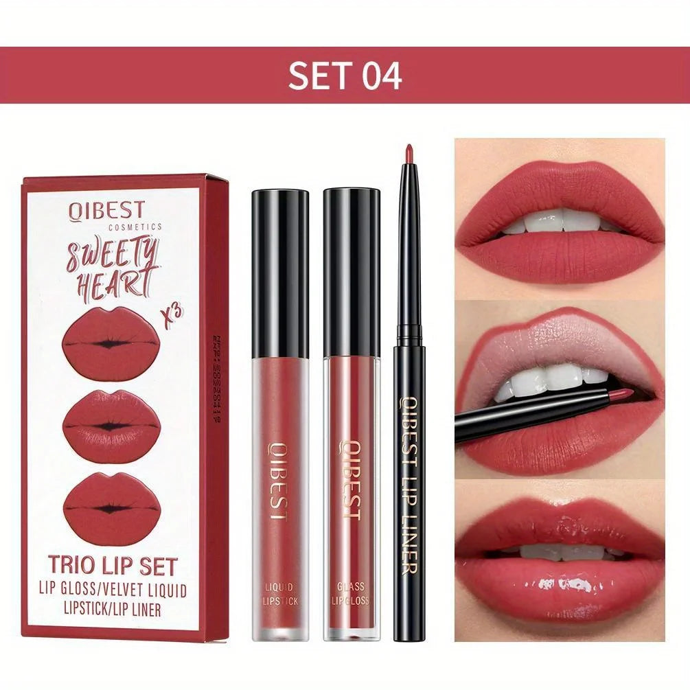 3 in 1 Lipstick and Lipliner Set, Long Lasting Waterproof Lip Stain Liquid Lipgloss Set for Women Halloween Gothic Makeup Zpaxo 04