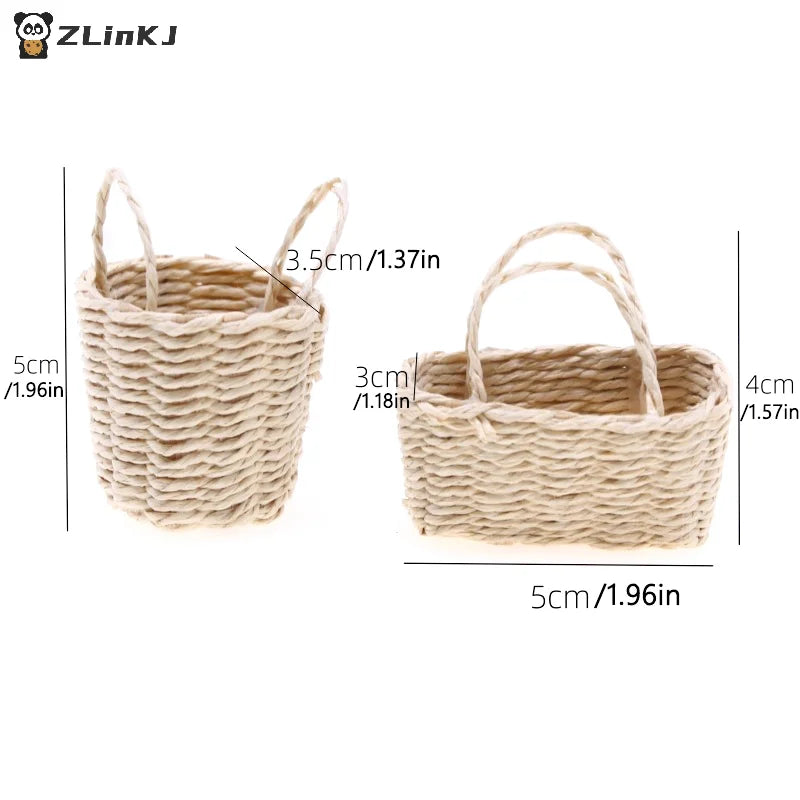 ▶1:12 Dollhouse Miniature Storage Basket Vegetable Food Woven Frame Portable Flower Basket Kitchen Home Model Decor Toy Zpaxo