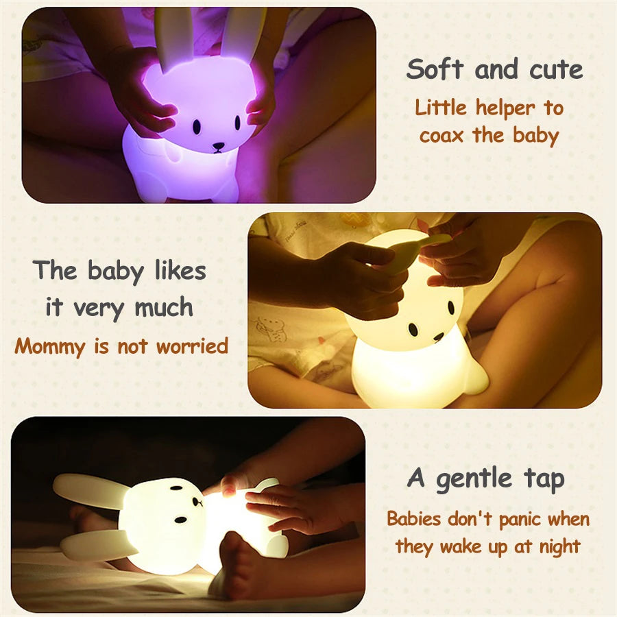LED Night Light Cute Rabbit Animal Cartoon Silicone Lamp Dimmable USB Rechargeable for Children Kids Bedroom Gift Sleeping Light Zpaxo