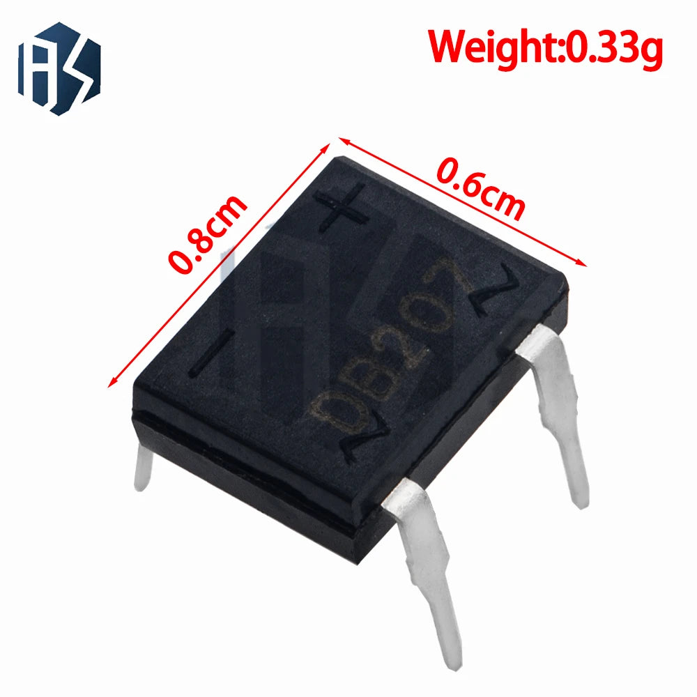 10pcs/lot diode bridge retifica DB207 DIP-4 DB207S DIP4 2A 1000V power diode rectifier 1000v electronic components Zpaxo