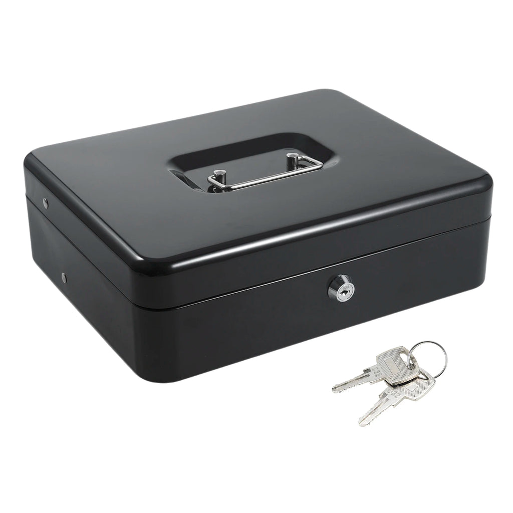 Cash Box Metal Money Box with Coin Trays Cantilever Design & Bill Slot with Spring Clips to Organize for Valuables Zpaxo