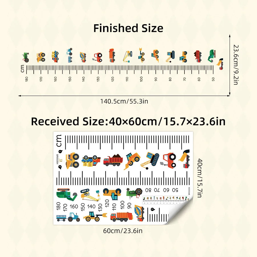 Cartoon Car Height Measurement Wall Stickers for Waterproof Removable PVC Kids Room Kindergarten Home Decoration Zpaxo
