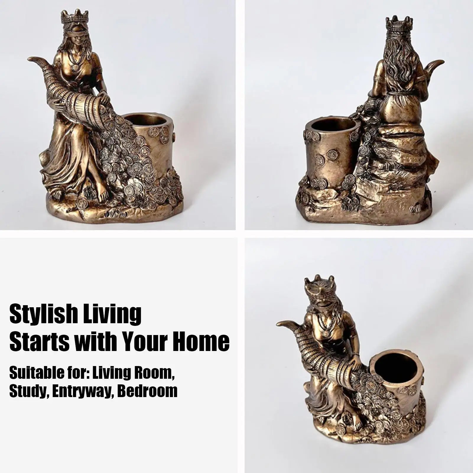 Goddess Fortune Statue Resin Figurine Pen Holder Home Accent