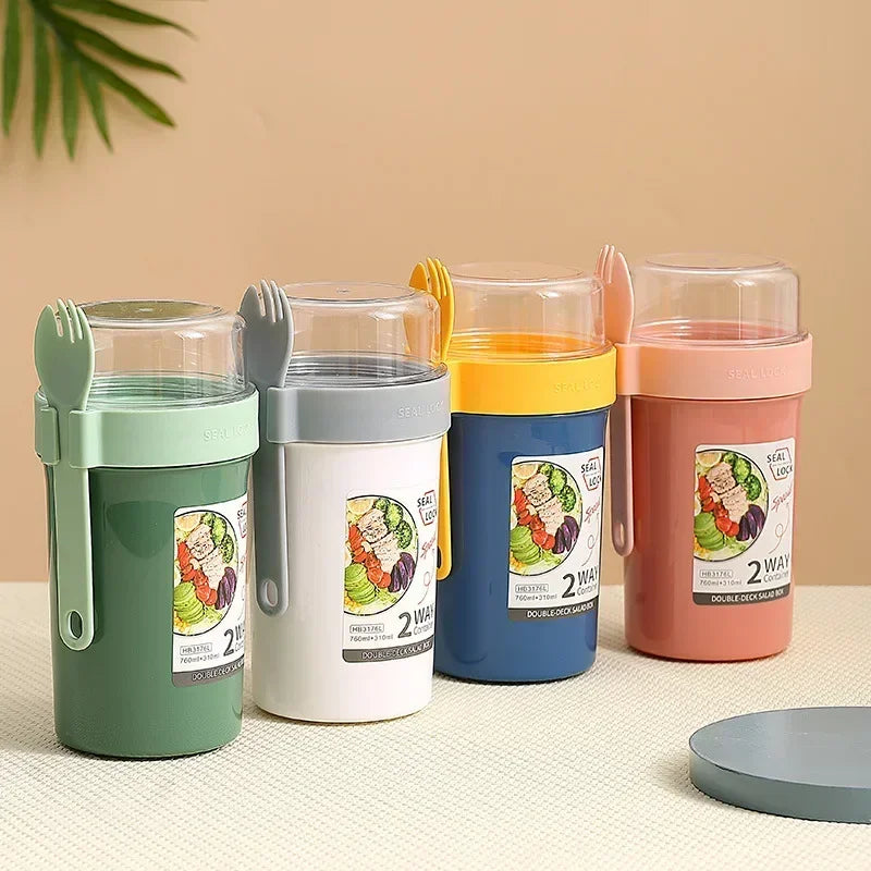 Portable Salad Cups Container Plastic with Lid and Fork Overnight cup Breakfast Oatmeal Cereal Nut Yogurt Cup School Lunch Box Zpaxo