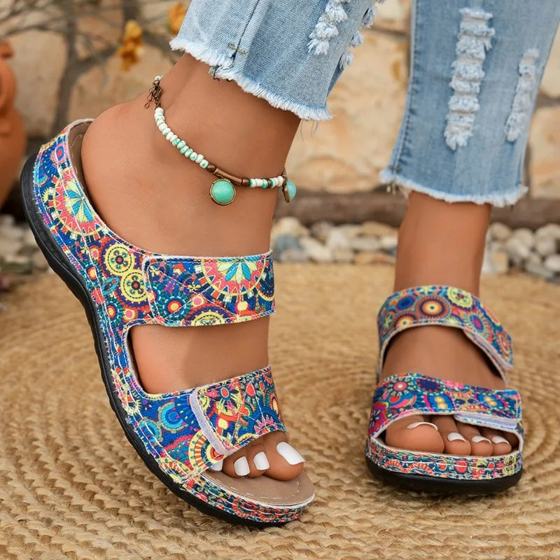 2026 New Lightweight Open-Toe Wedge Sandals Platform Ethnic Style Women Large Size Beach Slippers Casual Slip-On Shoes for Women Zpaxo