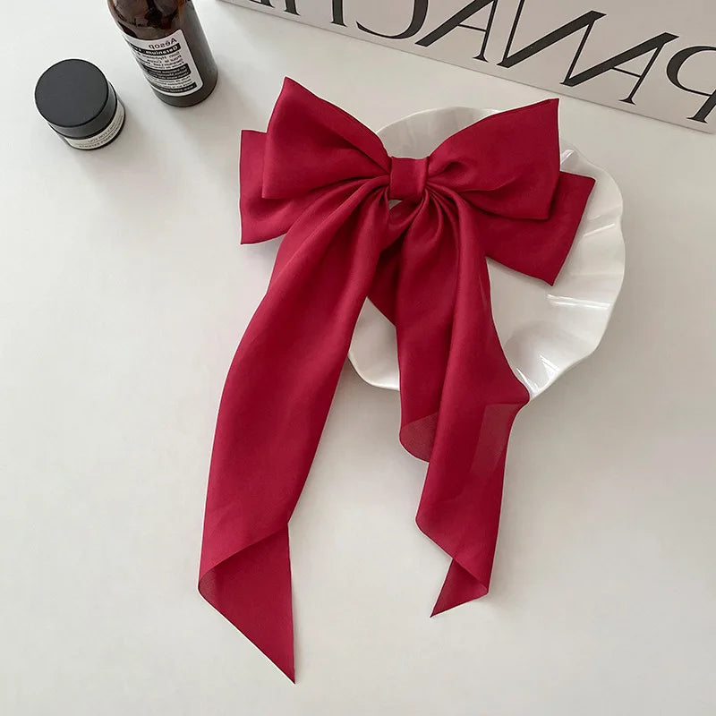 Elegant Bow Ribbon Hair Clip Women Fashion Solid Satin Trendy Bowknot Zpaxo red