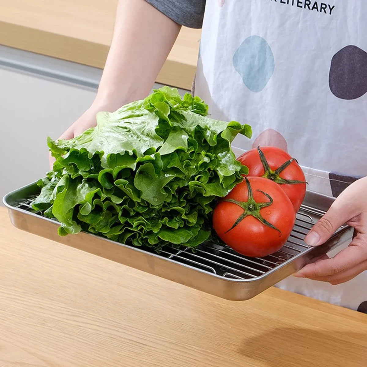 Baking tray With Wire Rack 304 Stainless Steel cake Baking BBQ Pan Tray plate Oven brownie Rack Cooking Roasting Grilling Tool Zpaxo