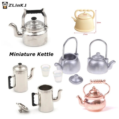 ▶1PCS 1:12 Miniature Teapot Tea Kettle Dollhouse Kitchen Food Accessories Dolls House Kitchen Furniture Teapot Zpaxo