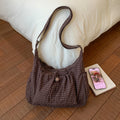 Women Pleated Cloud Shoulder Bag Nylon Stylish Plaid Tote Bag Large Capacity Trendy Satchel Bag Commute Handbag Zpaxo Coffee