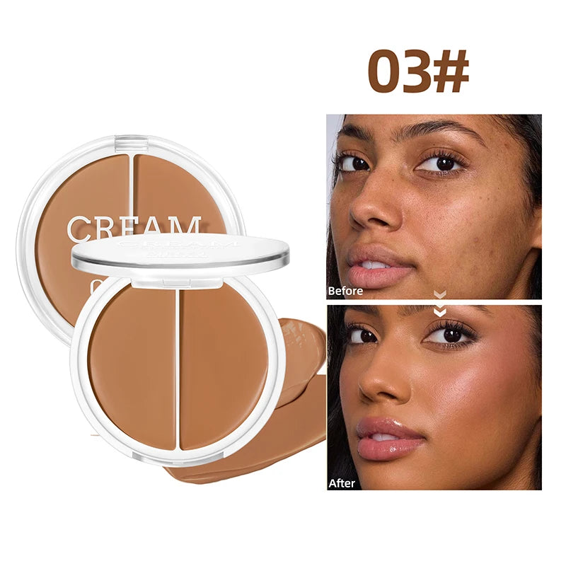 2-Color Foundation Concealer Palette - Creamy, Full Coverage, Long-Wearing for Contouring, Brightening & Natural 3D Face Makeup Zpaxo 03
