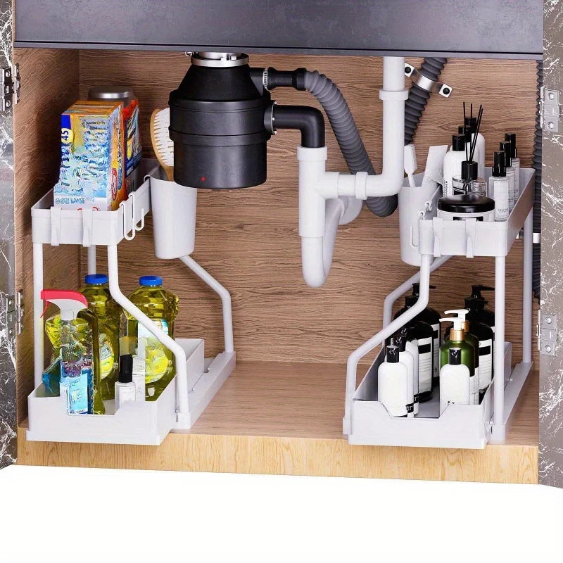 Multi-Layer Pull-Out Kitchen & Bathroom Storage Rack Organizer Cabinet Storage Rack Zpaxo
