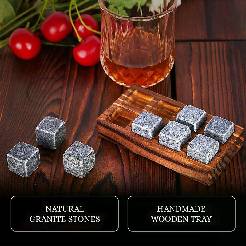 Whiskey Stones And Whiskey Glass Gift Set Of 4, For Men | Father's Day, 8 Granite Whiskey Stones, 2 Whiskey Glasses,1 Wooden Box Zpaxo