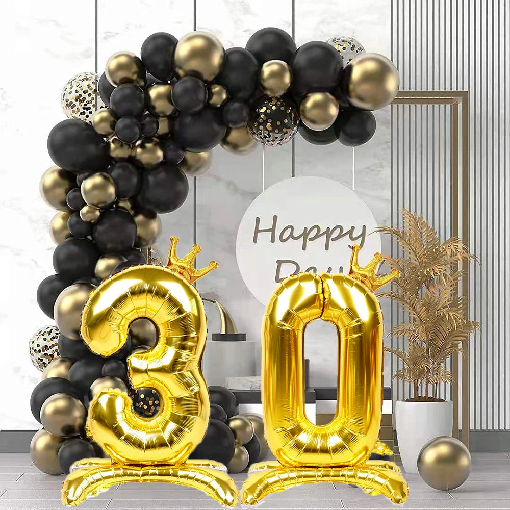 Gold Number Stand Foil Balloons Crown Digital Figures Globos 0-9