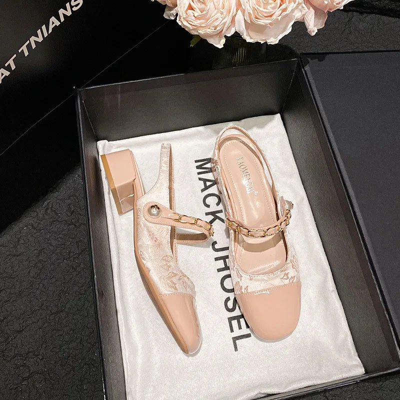 Sandals for Women Spring Autumn 2025 French Retro Slippers Shallow Mouth Square Toe Thick Heel Sandals for Women Ladies Shoes Zpaxo