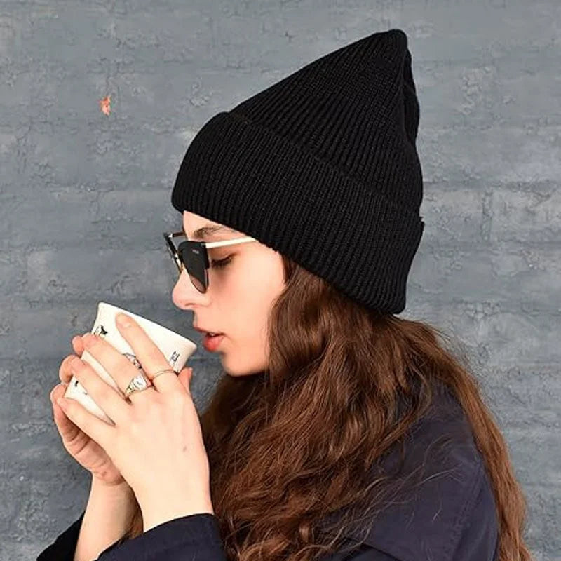 Women's Fleece-Lined Double-Layer Knit Beanie Winter Hat