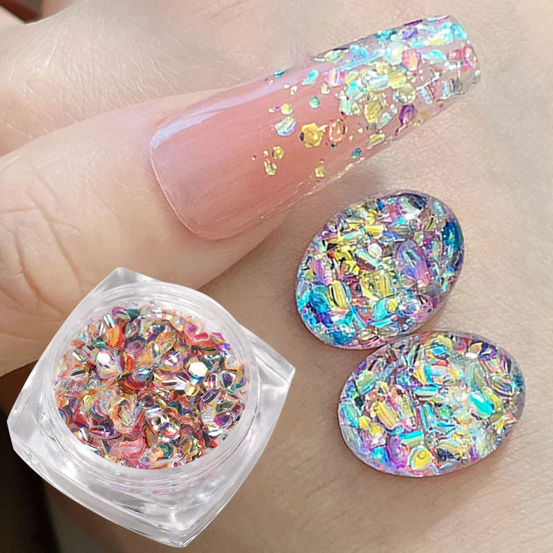 1/3Jar Super Sparkle Colorful Nail Glitter Flakes 3D Chasing Light Irregular Sequins Powder Decor Shiny Manicure DIY Materials Zpaxo