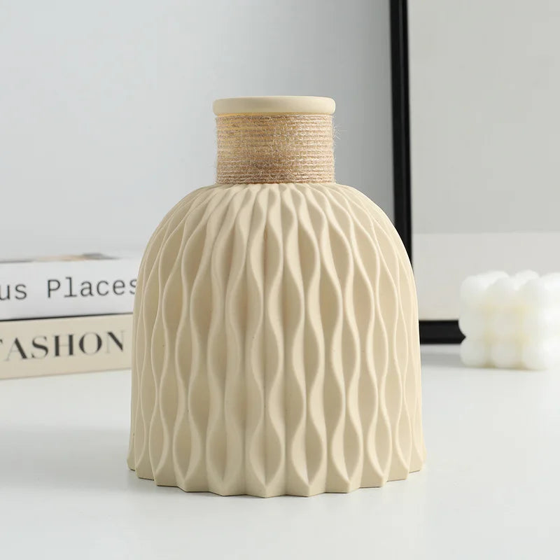 Water Ripple Vase Flower Pot Basket Twine Plastic Small Fresh Zpaxo Rice white