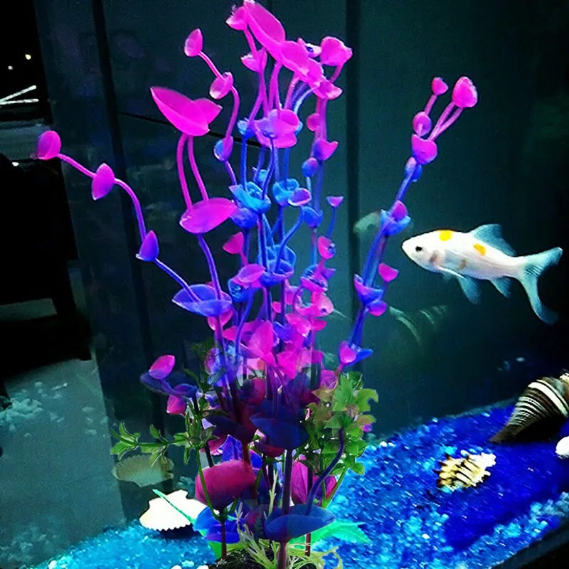 Purple Flower Artificial Fake Plastic Plant Aquarium Fish Tank
