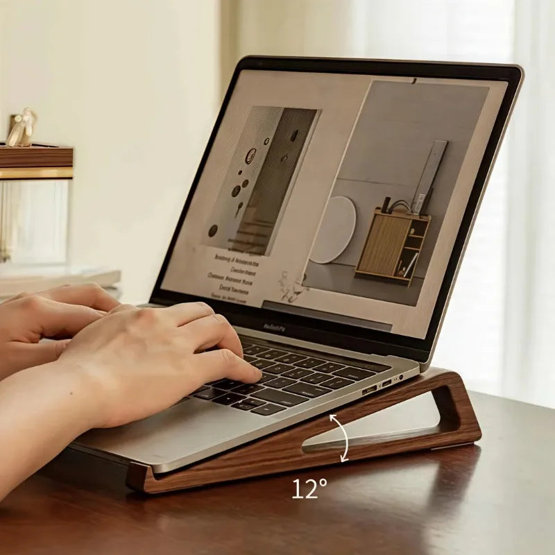 Portable Foldable Wooden Laptop Stand-Ergonomic 12° Adjustable Angle, Cooling Ventilation Triangular Design,Office Accessory Zpaxo
