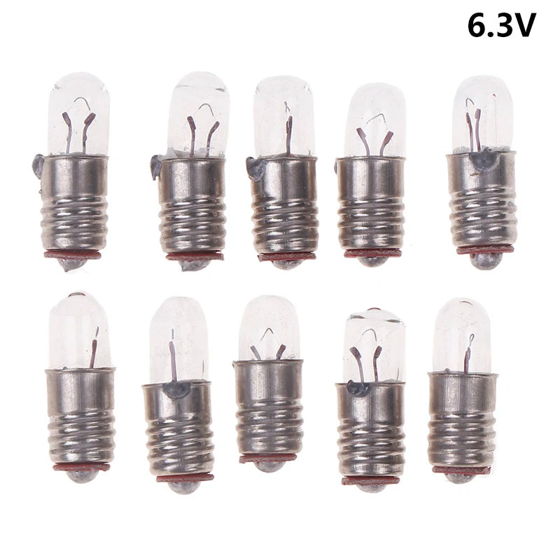 10Pcs/Lot Mini Indicator Light Bulb E5 Screw Mouth Miniature Lamp Light Bulb 6.3V 12V 24V 0.1A Small Bulb Signal Lamp Bead Zpaxo 6.3V