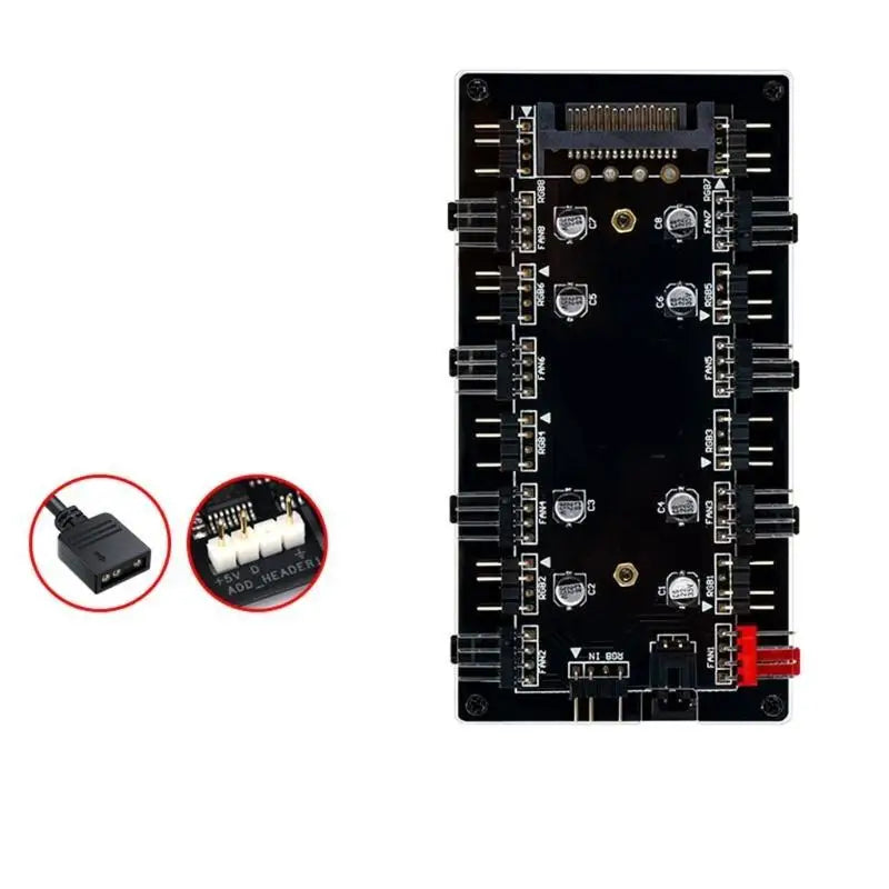 652F PWM 5V 3Pin ARGB with Power 2-in-1 Hub 8-Way Fan Adapter Zpaxo 5VSATA CN