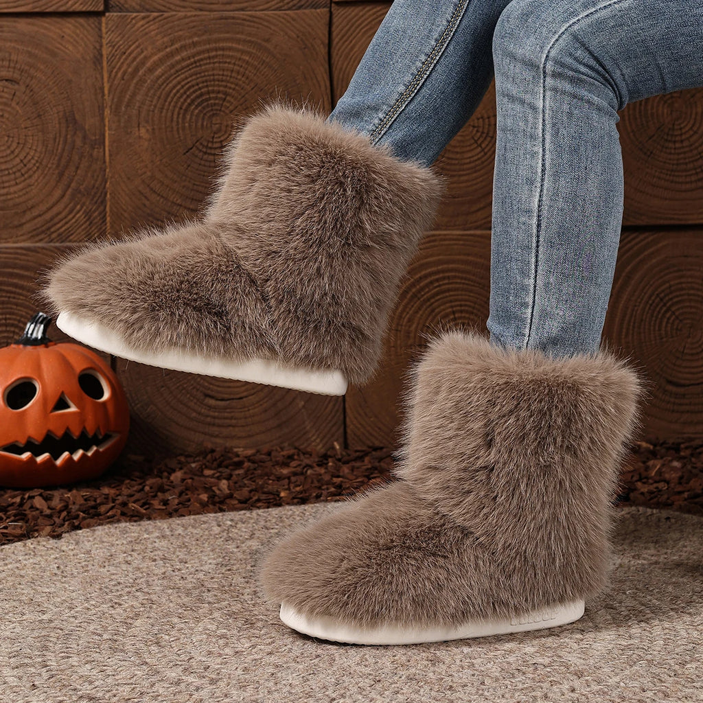 Women Snow Boots 2025 New Plush Warm Platform Shoes Fashion Big Size Shoes Women Outdoor Luxury Furry Faux Fox Fur Boots Woman Zpaxo