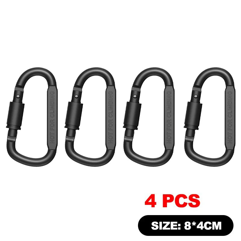 Carabiner Key Camping Survival EDC Hiking Outdoor Keychain Clip Alloy Zpaxo 4PCS-Black