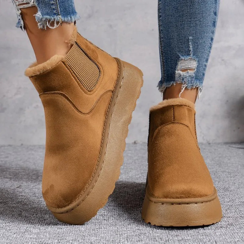 Winter Women Snow Boots 2025 New Platform Shoes Thickened Fluff Luxury Ankle Boots Women Short Plush Warm Casual Shoes Women Zpaxo Khaki 42