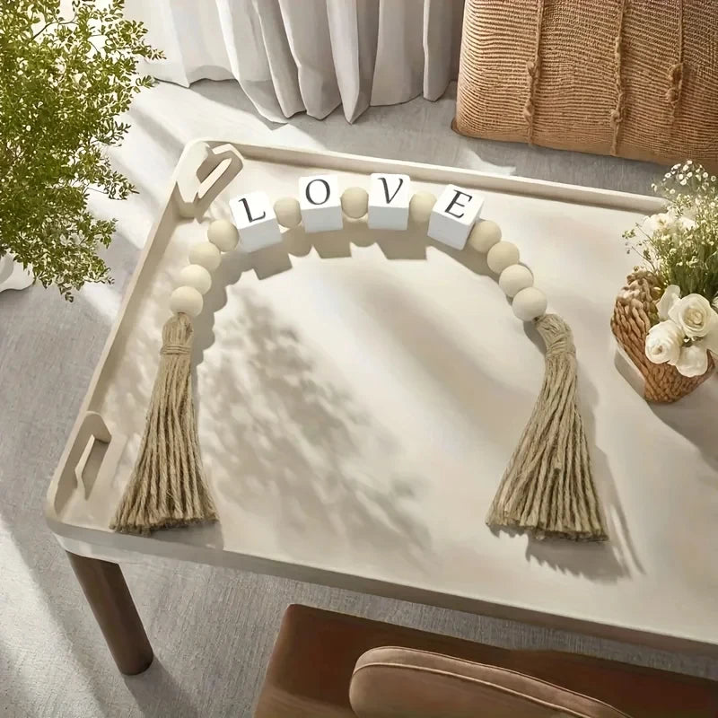 Wooden Letter Bead Tassel Wreath: Creative Jute Rope Tassel Bead Home Decor Wreath—Modern Living Room and Bedroom Decor