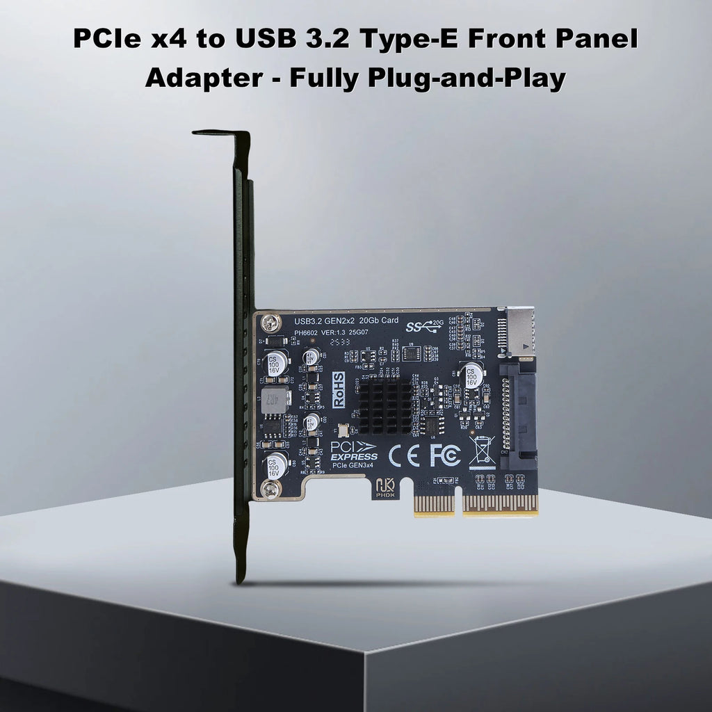 PCIE to Type-E Expansion Card PCI Express X4 to Type E USB 3.2 GEN2 20Gb Riser Board ASM3242 Chip for Desktop Front Panel Type C Zpaxo