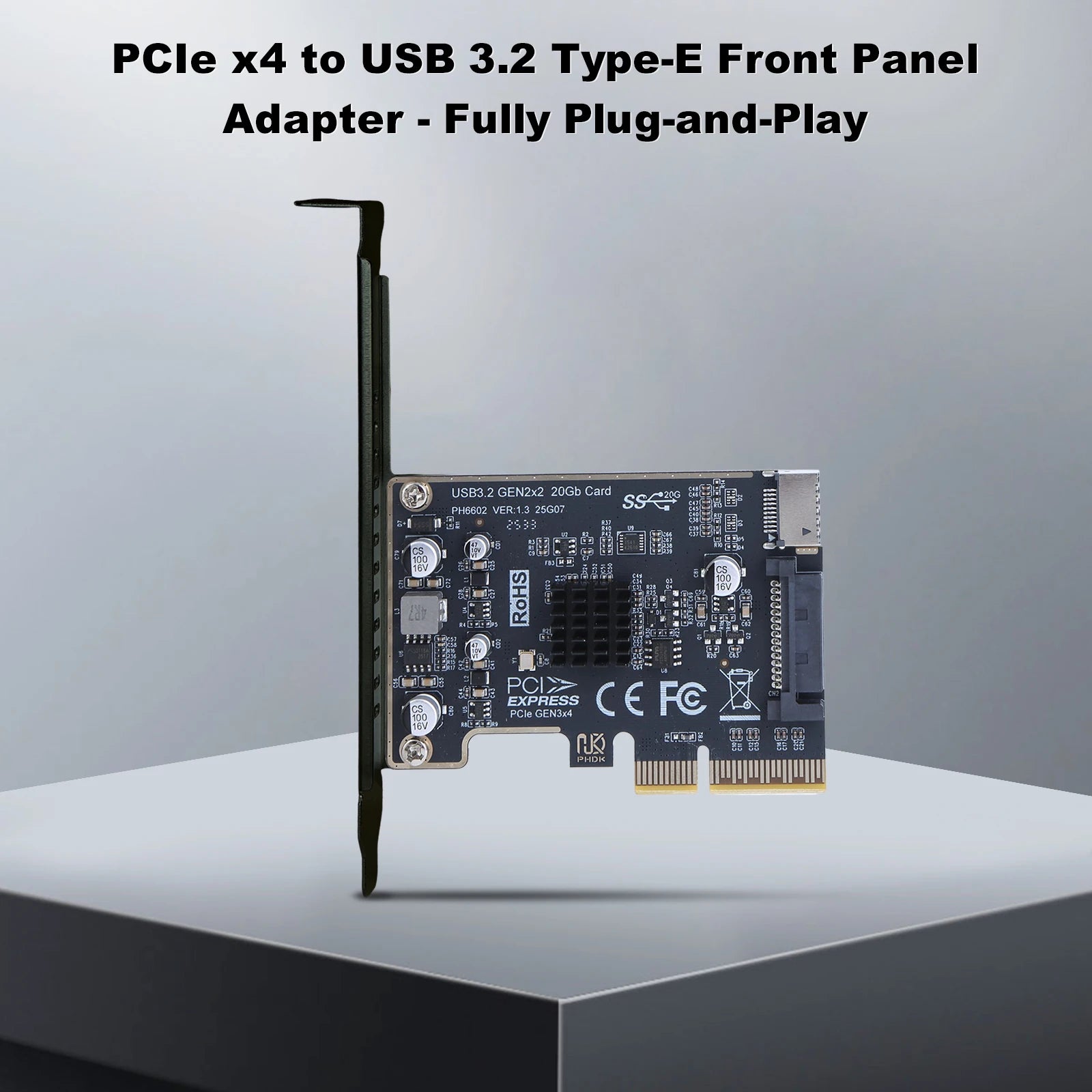 PCIE to Type-E Expansion Card PCI Express X4 to Type E USB 3.2 GEN2 20Gb Riser Board ASM3242 Chip for Desktop Front Panel Type C Zpaxo