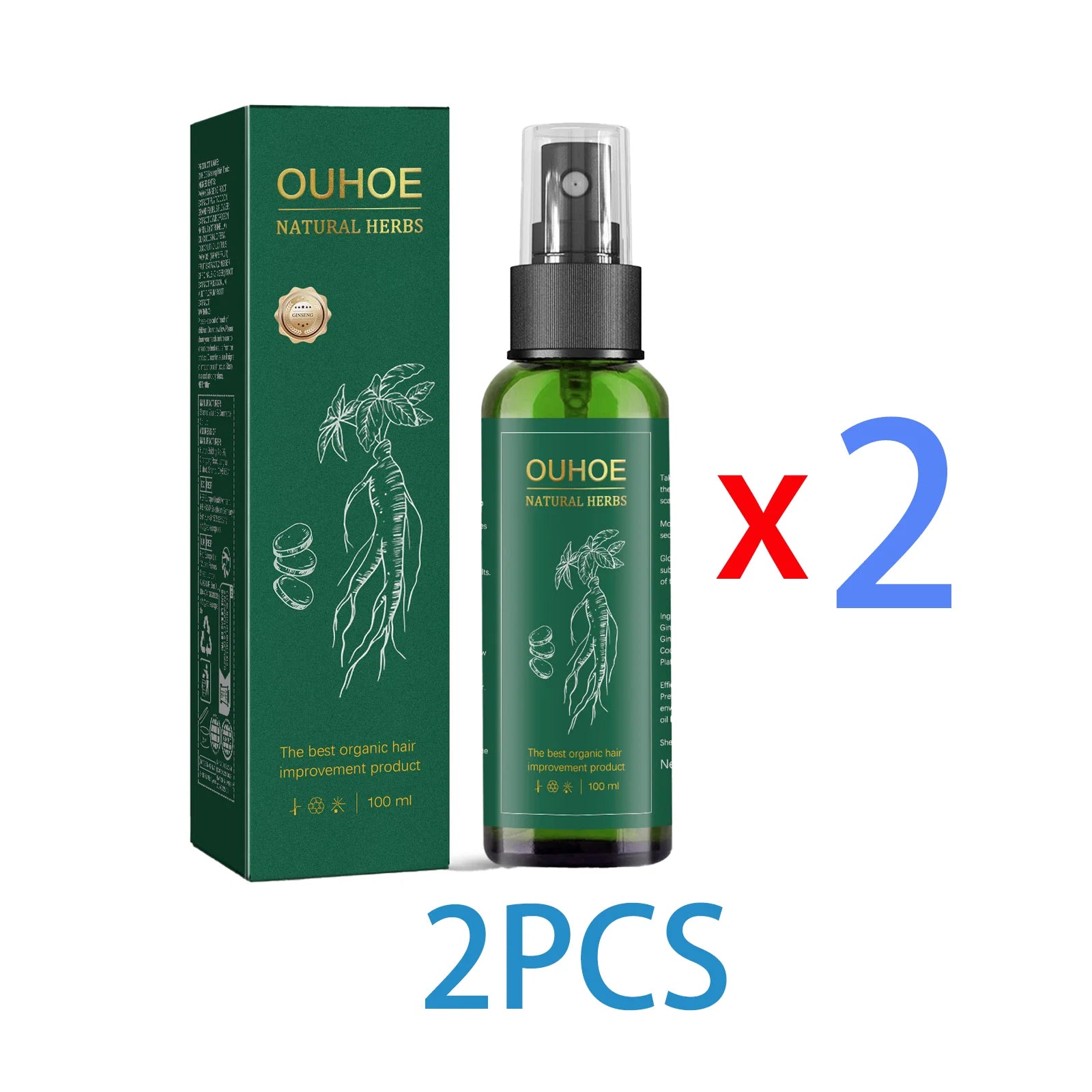 Ouhoe Ginseng Hair Growth Serum 100ml Nourish Scalp Bioactive Formula Promote Hair Regrowth Reduce Hair Fall Strengthen Roots Zpaxo 2PCS