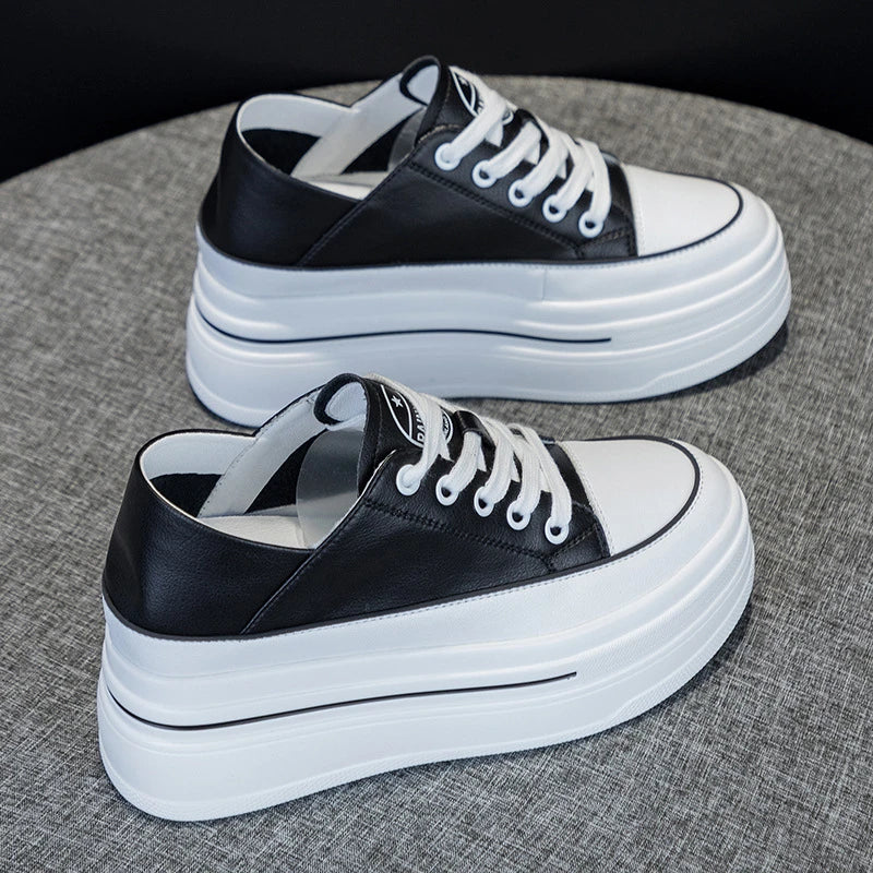 Women Comfortable Platform White Black Sneakers Two-way Wearable Zpaxo