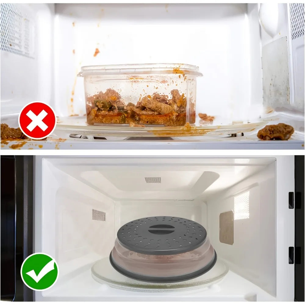 Microwave Splash Guard Expandable Cover Foldable Drain Basket Fridge