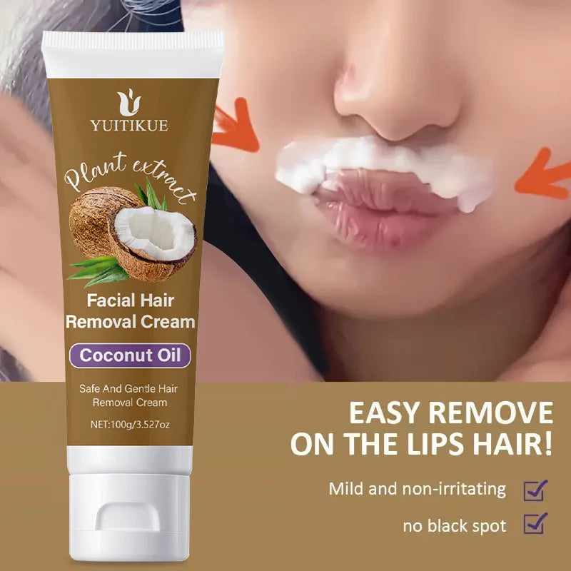 Lip Hair Removal Cream 100g – Coconut Oil, Pain-Free Formula Hair Removal Cream Zpaxo