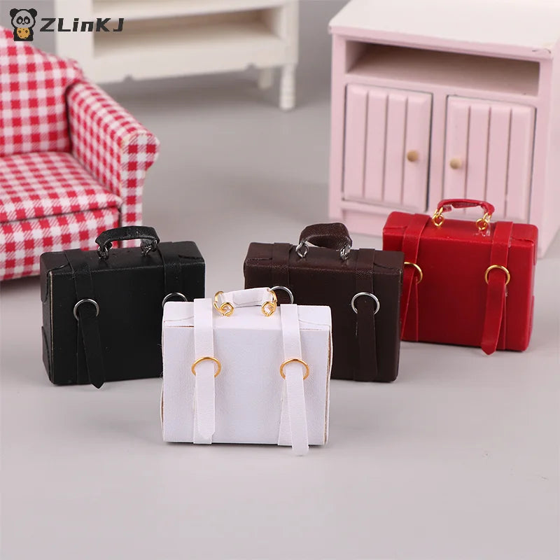 ▶1:12 Dollhouse Miniature Leather Luggage Trunk Suitcase Vintage Hand Bag Briefcase Home Model Decor Toy Doll House Accessories Zpaxo