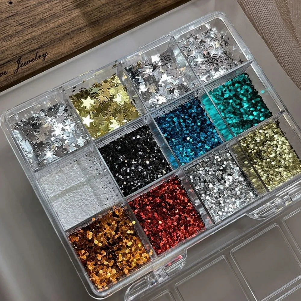 12 Grids Box Nail Art Sequins Mixed Shape Dot Flakes Glitter Mini Zpaxo