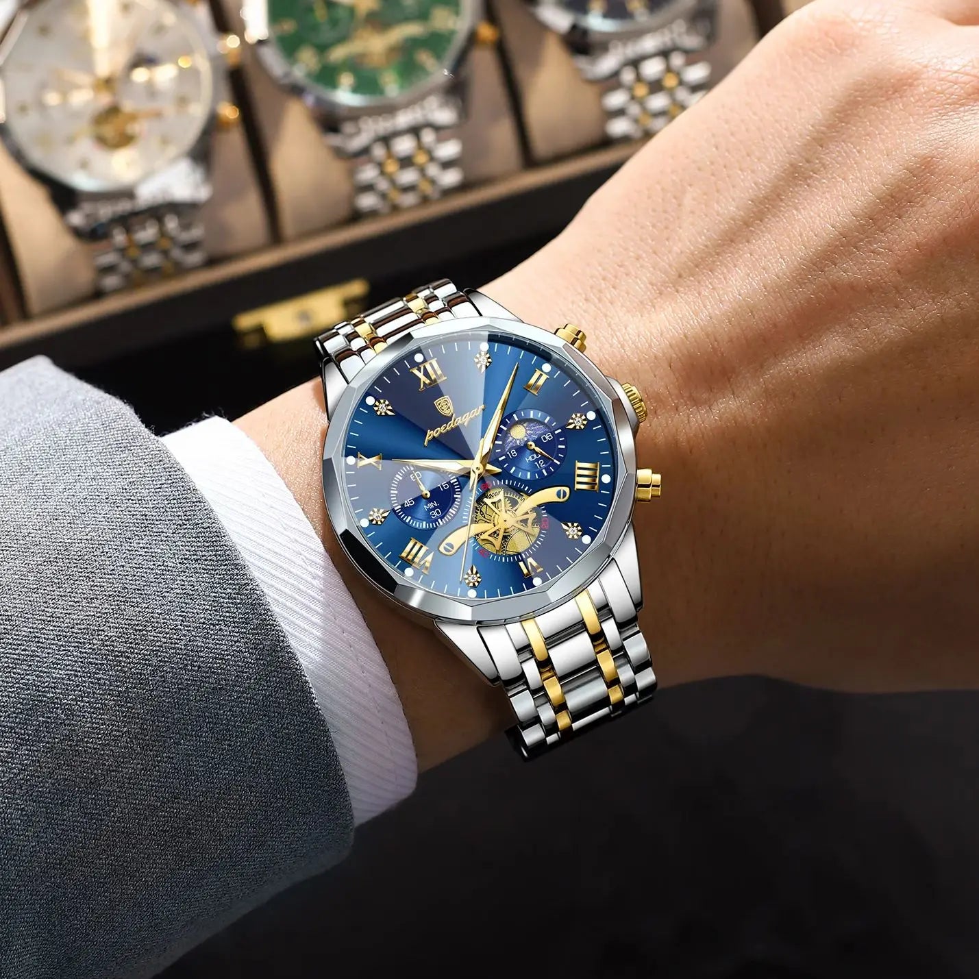 POEDAGAR Luxury Original Men Watch Waterproof Luminous Chronograph Man Wristwatch Stainless Steel Quartz Top Men's Watches Reloj Zpaxo