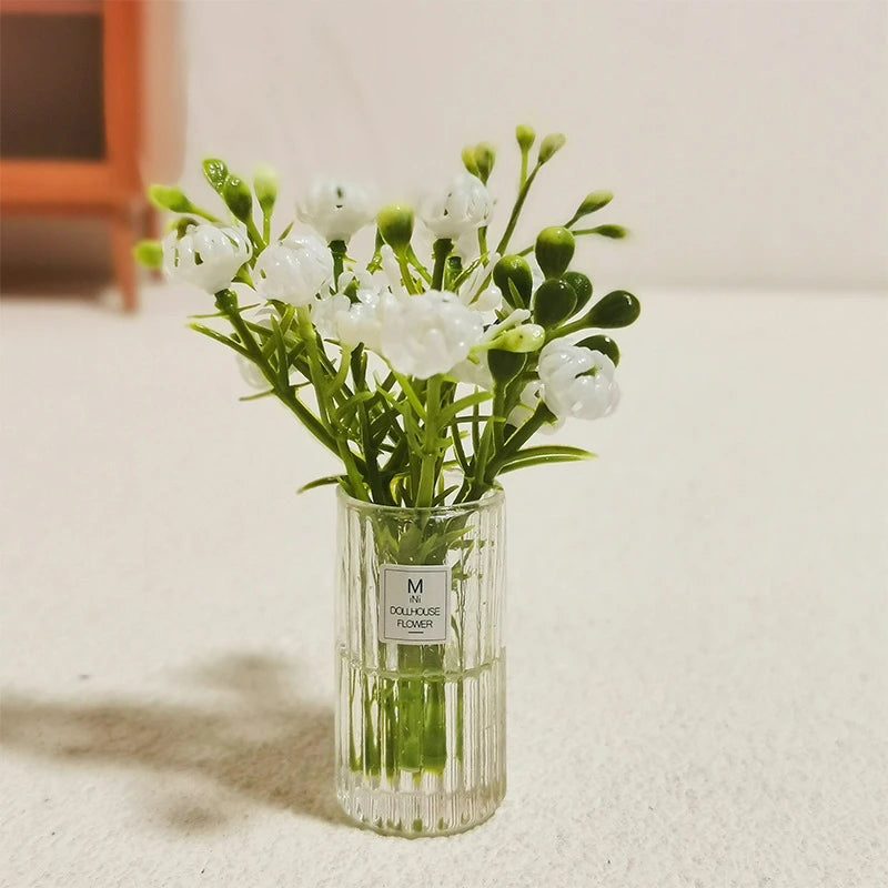 1 12 Miniature Dollhouse Potted Plant Flower Bouquet Greenery Bonsai Zpaxo White